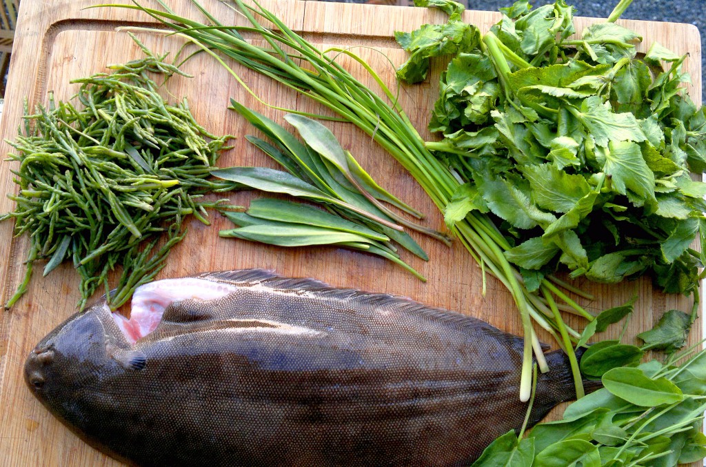 Dover sole with salt marsh greens