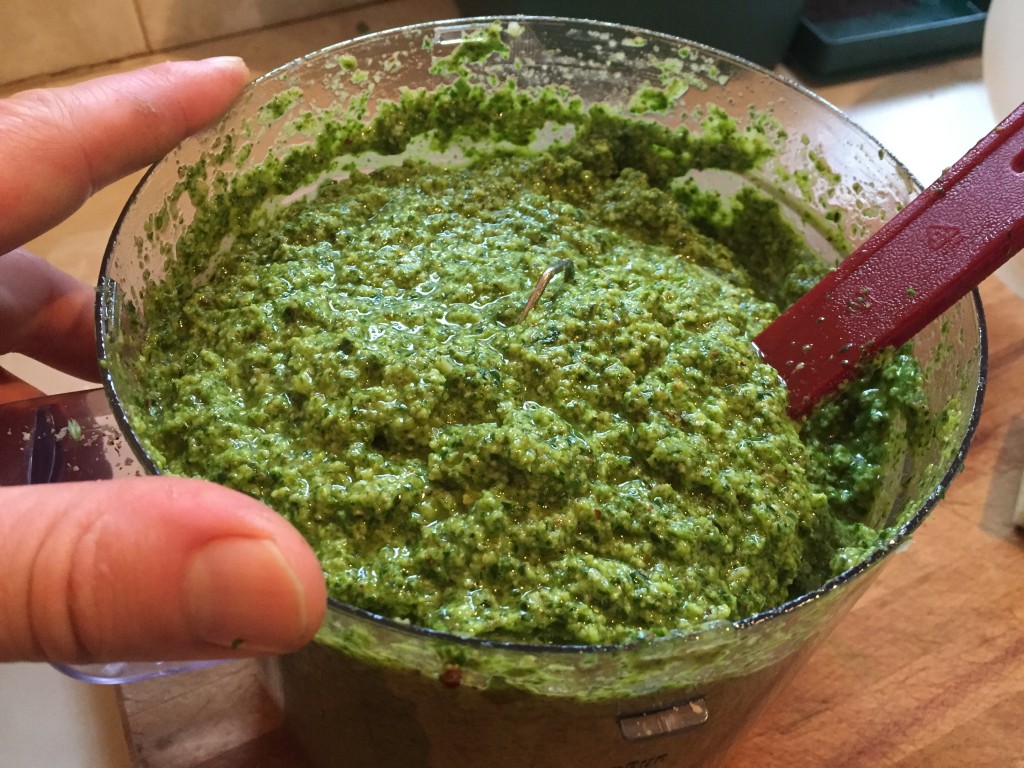 Wild garlic, goat cheese and hazelnut pesto