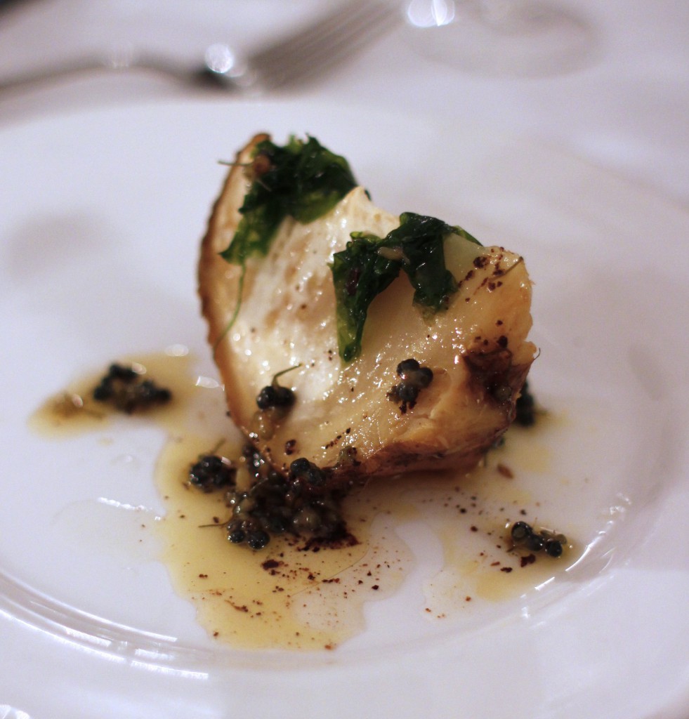 Salt baked celeriac, pickled sea lettuce and ramson capers