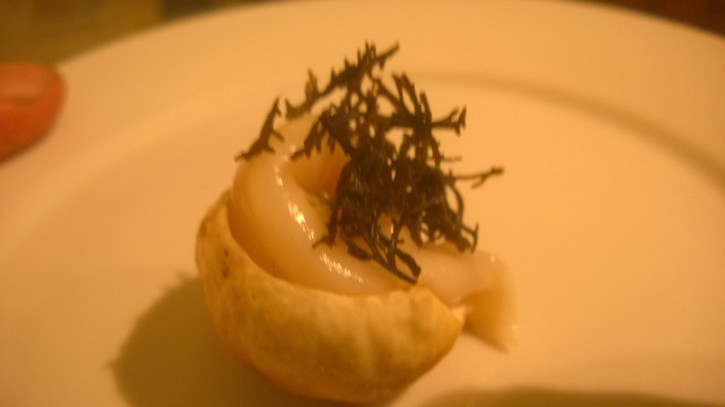 Sashimi Umami Bomb: Bouchon cep cap, spoot clam, pepper dulse