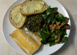 Laverbread with smoked cod, sea beet, bacon and sourdough. My dream brunch.